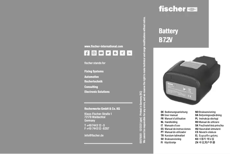 Page 1 de la notice Manuel utilisateur Fischer B 7.2V