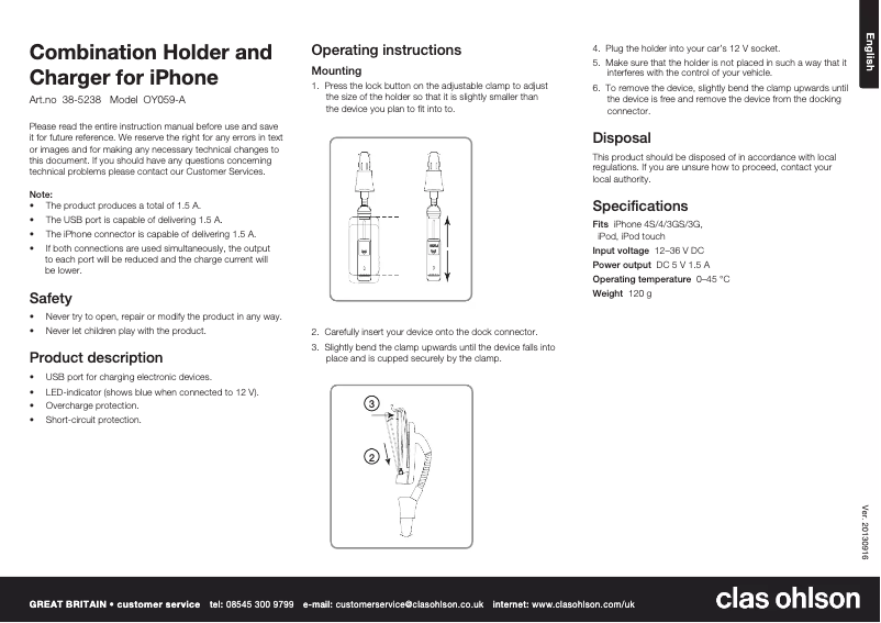 Página 1 del manual Manual de usuario Clas Ohlson OY059-A