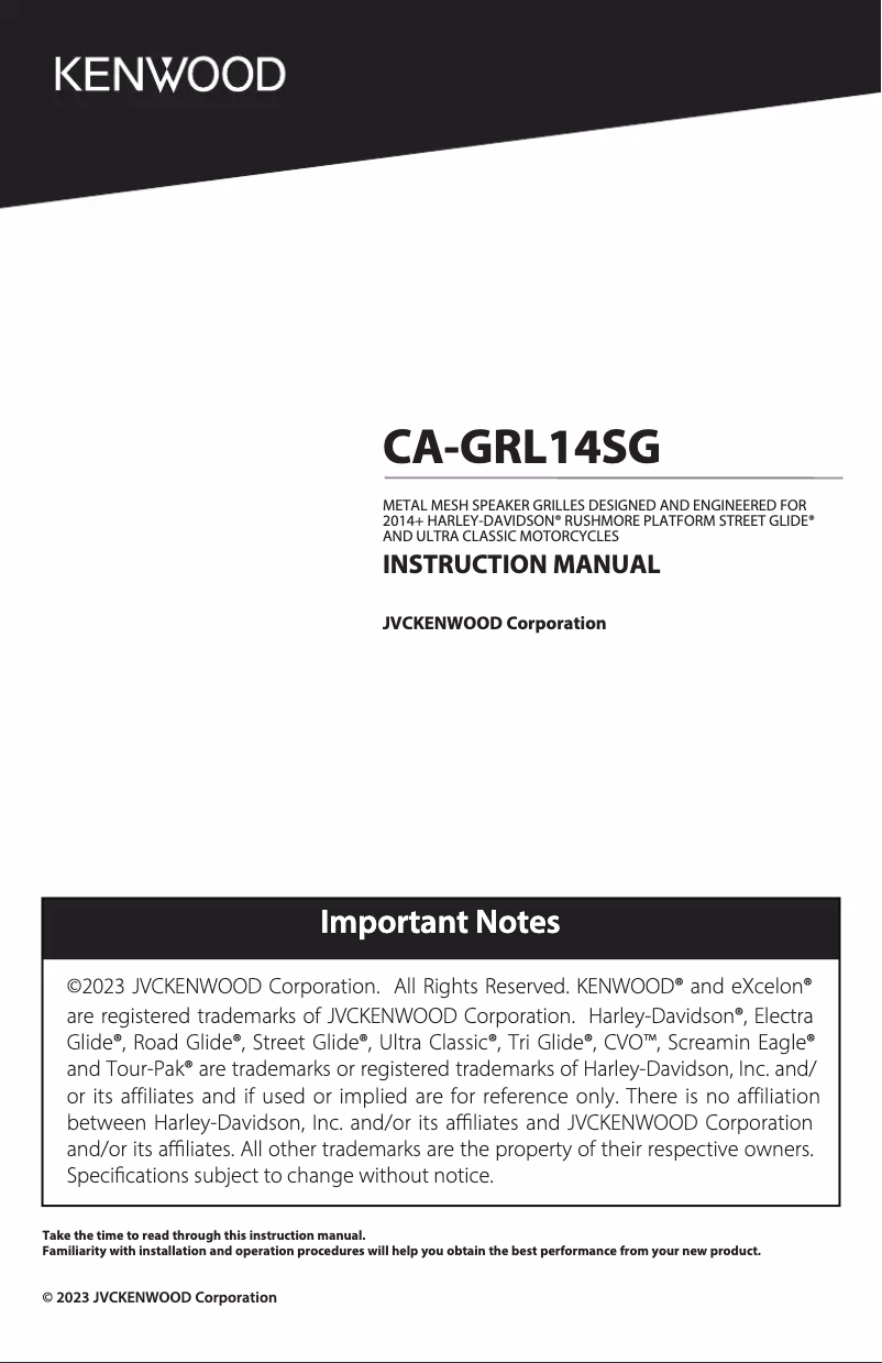 Page 1 de la notice Manuel utilisateur Kenwood Excelon CA-GRL14SG