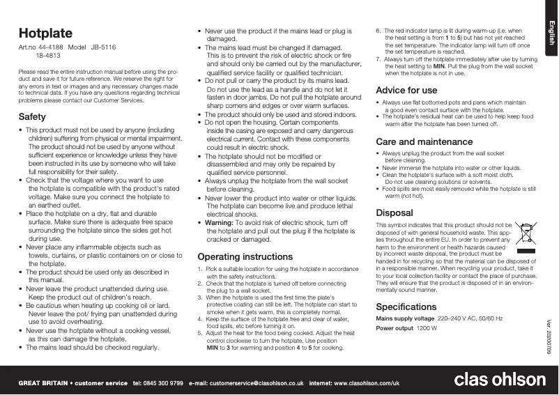 Page 1 de la notice Manuel utilisateur Clas Ohlson JB-5116