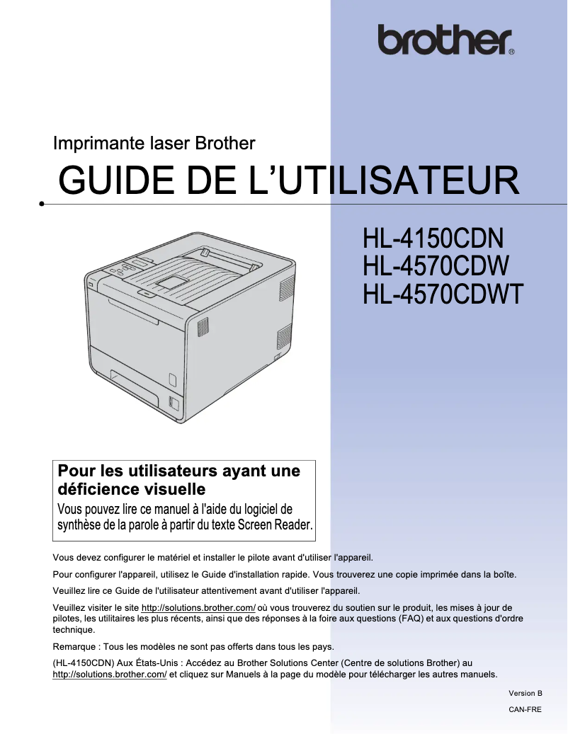 Image de la première page du manuel de l'appareil HL-4570CDW