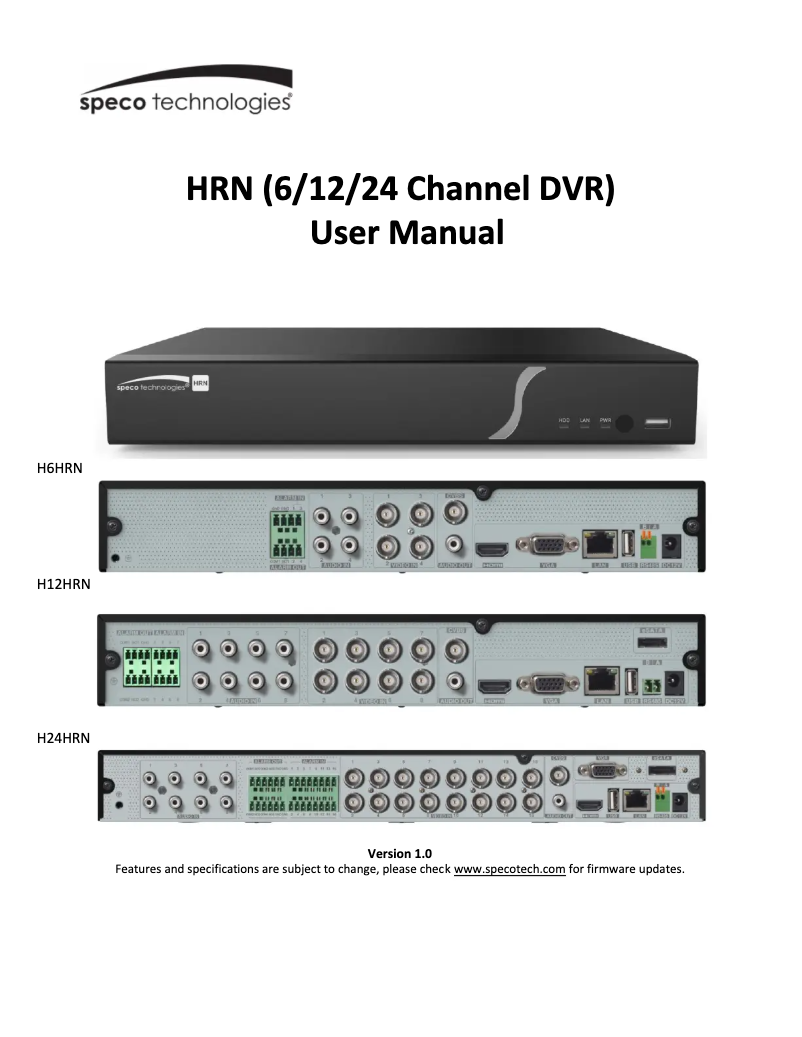 Page n°1 - Manuel utilisateur Speco Technologies HRN H6HRN