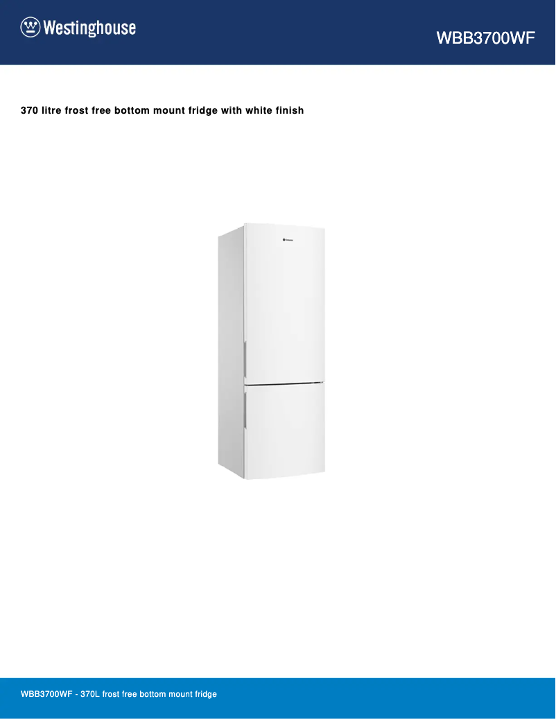 Page 1 de la notice Fiche technique Westinghouse WBB3700WF