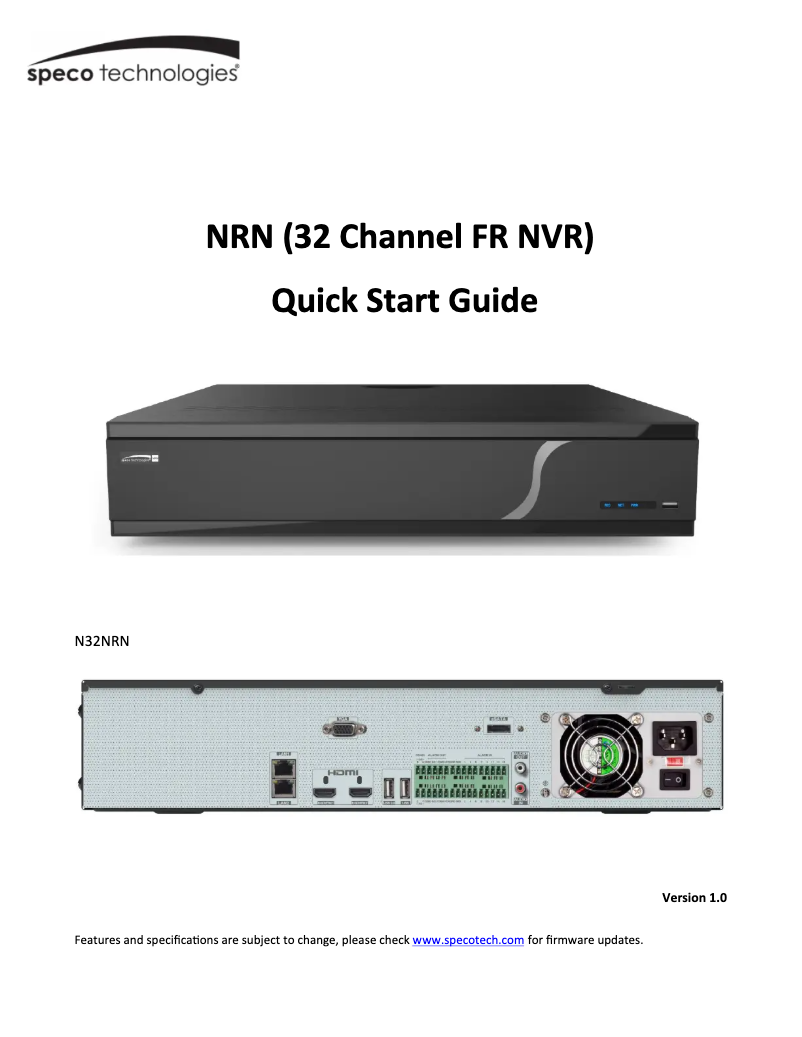 Page n°1 - Guide de démarrage rapide Speco Technologies N32NRN