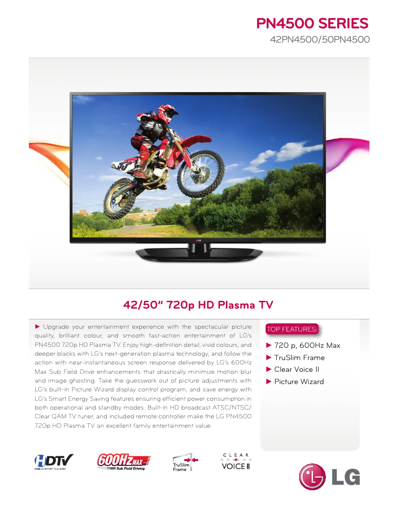 Page 1 de la notice Fiche technique LG 42PN4500