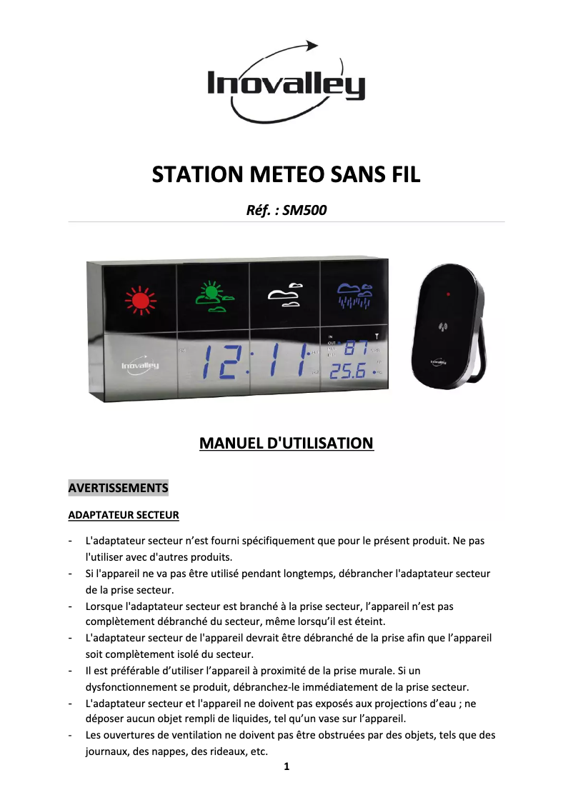 Page 1 de la notice Manuel utilisateur Inovalley SM500