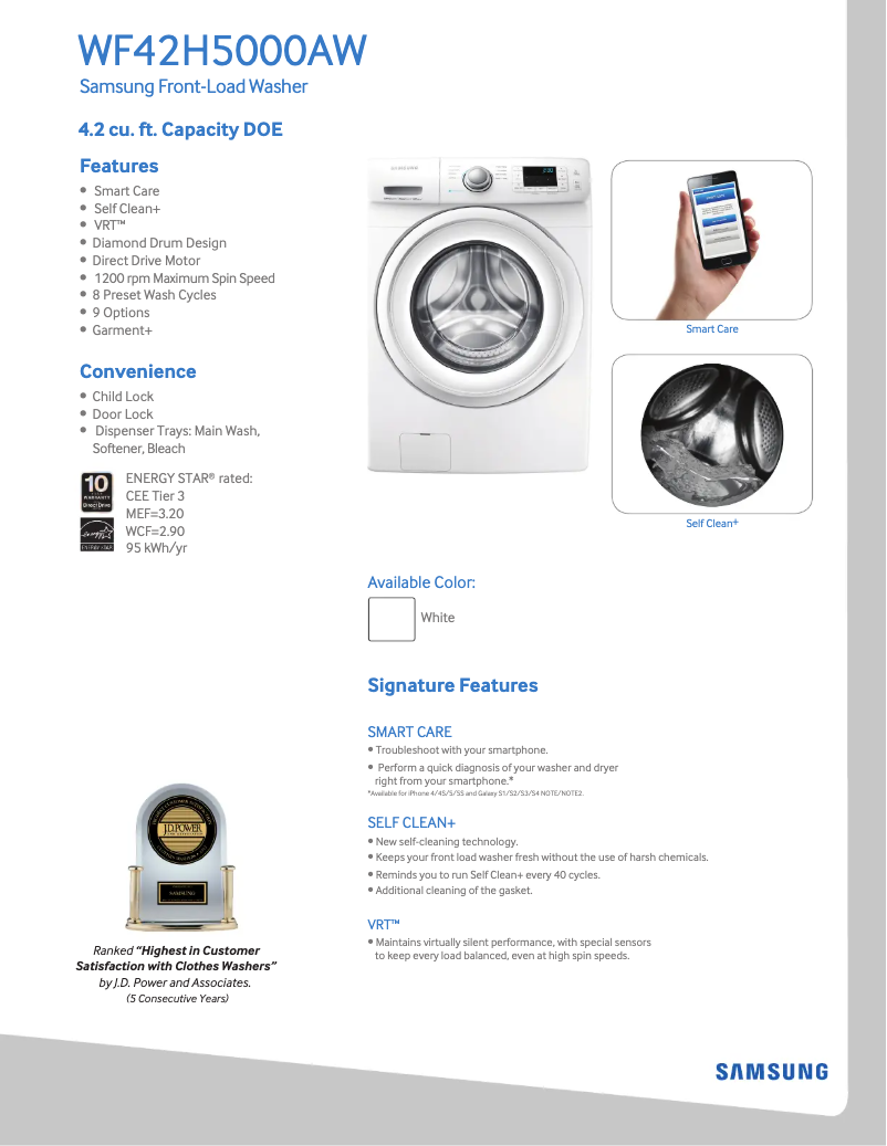 Page n°1 - Fiche technique Samsung WF42H5000AW