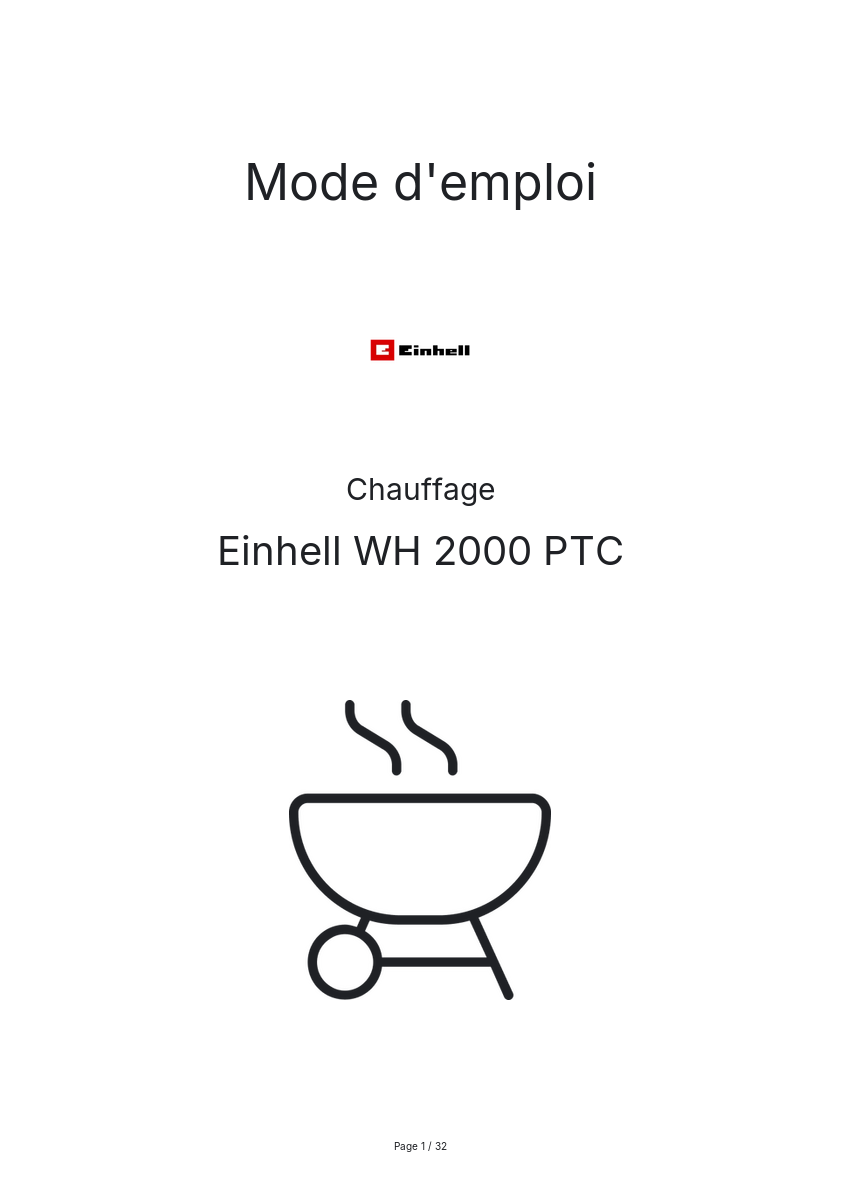 Image de la première page du manuel de l'appareil WH 2000 PTC