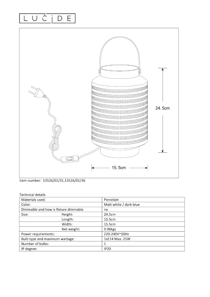 Page 1 de la notice Manuel utilisateur Lucide Jamila