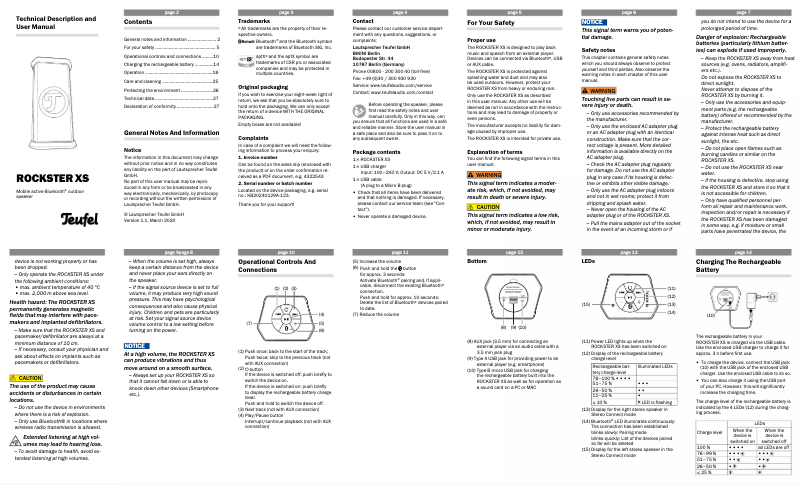 Image de la première page du manuel de l'appareil Rockster XS