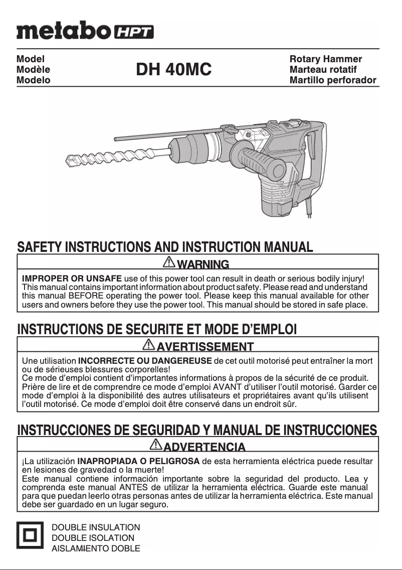 Page 1 de la notice Manuel utilisateur Metabo DH 40MC