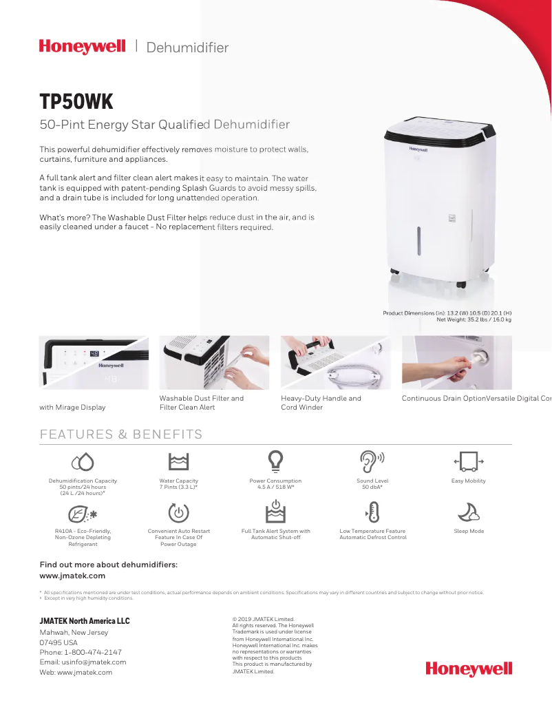 Page n°1 - Fiche technique Honeywell TP50WK