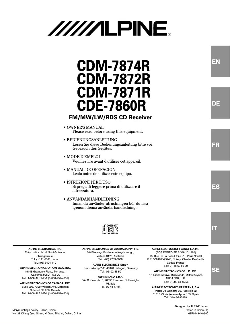Page 1 de la notice Manuel utilisateur Alpine CDM-7871R