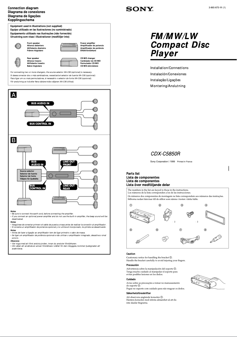 Page 1 de la notice Guide d'installation Sony CDX-C5850R