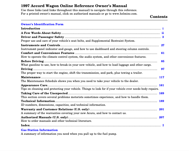 Page 1 de la notice Manuel utilisateur Honda Accord (1997)
