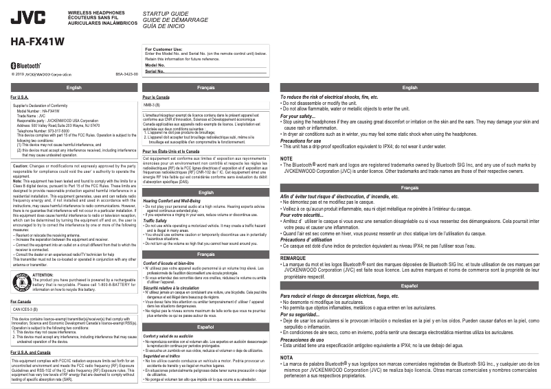 Image de la première page du manuel de l'appareil HA-FX41W