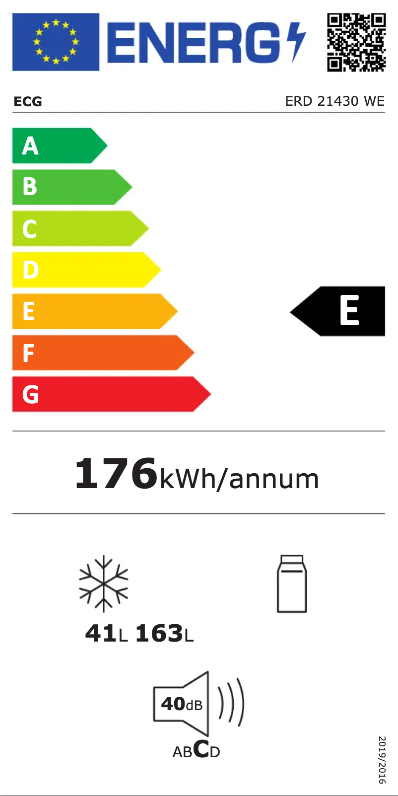 Page 1 de la notice Label énergétique ECG ERD 21430 WE