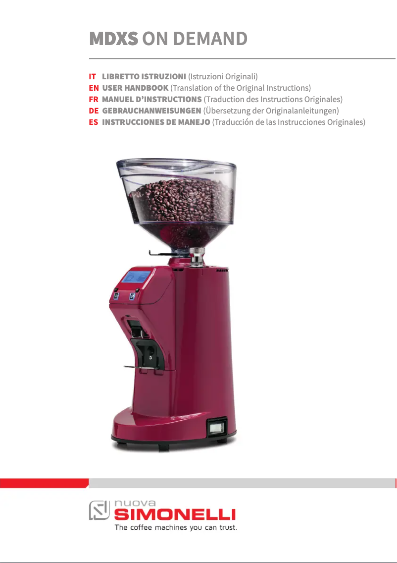 Page 1 de la notice Manuel utilisateur Nuova Simonelli MDXS