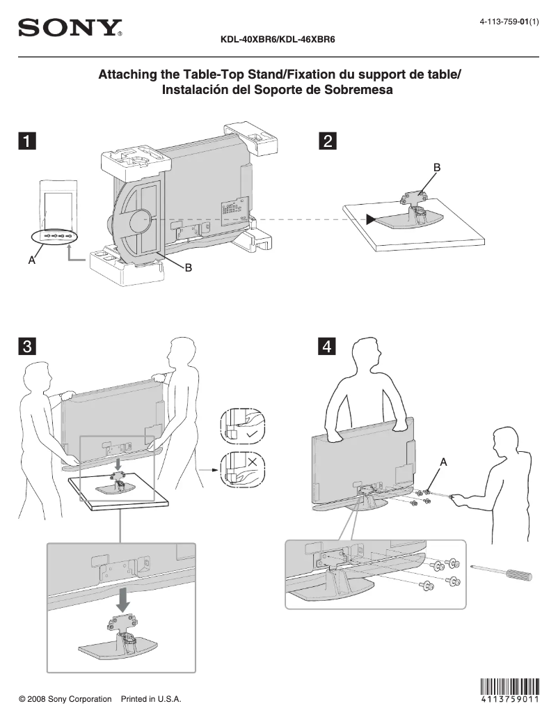 Page n°1 - Guide d'installation Sony Bravia KDL-46XBR6