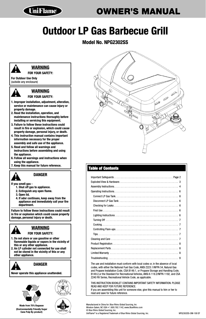 Image de la première page du manuel de l'appareil NPG2302SS