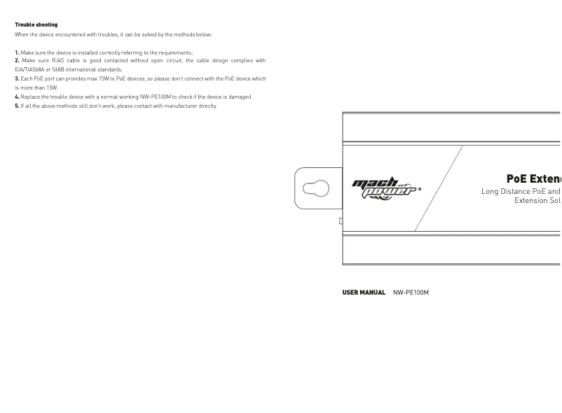 Page 1 de la notice Manuel utilisateur Mach Power NW-PE100M