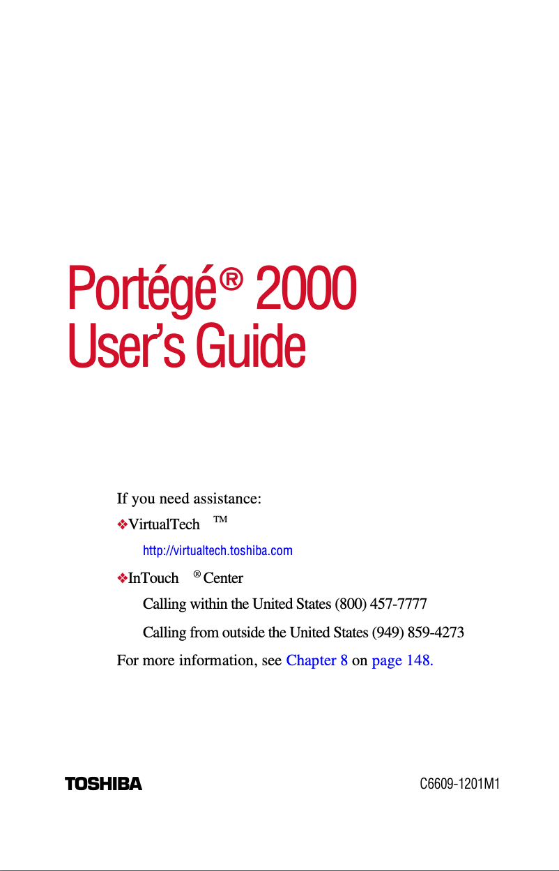 Page n°1 - Manuel utilisateur Toshiba Portege 2000