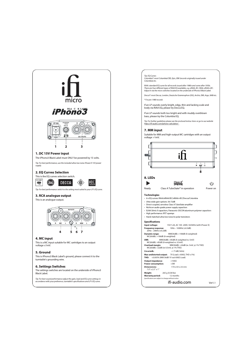 Image de la première page du manuel de l'appareil micro iPhono3 Black Label