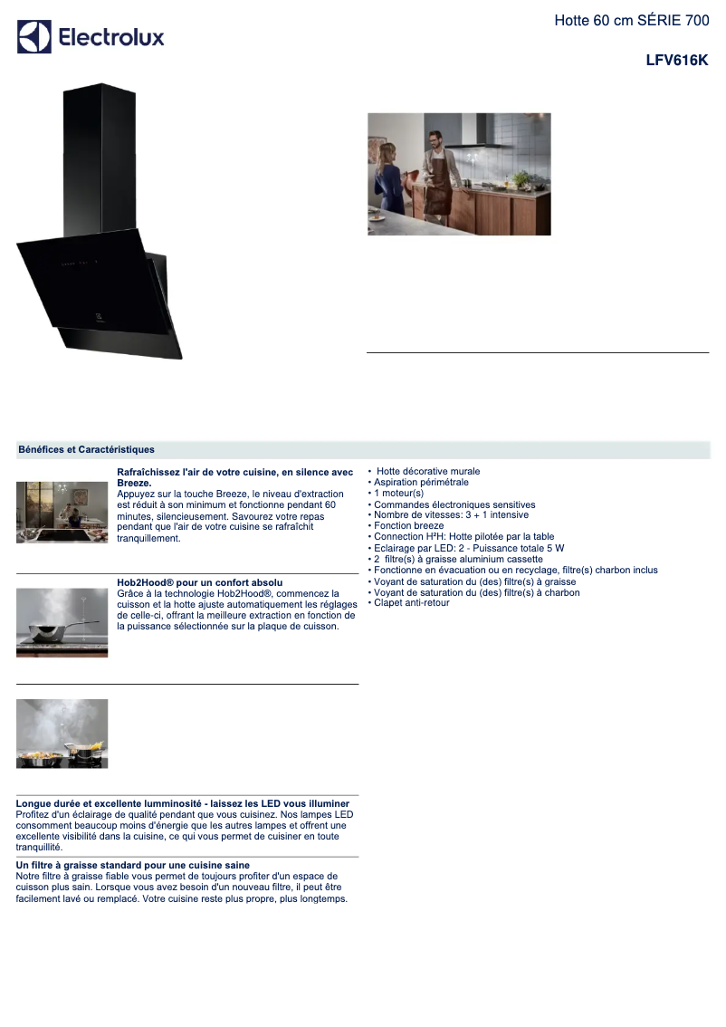 Page 1 de la notice Fiche technique Electrolux LFV616K
