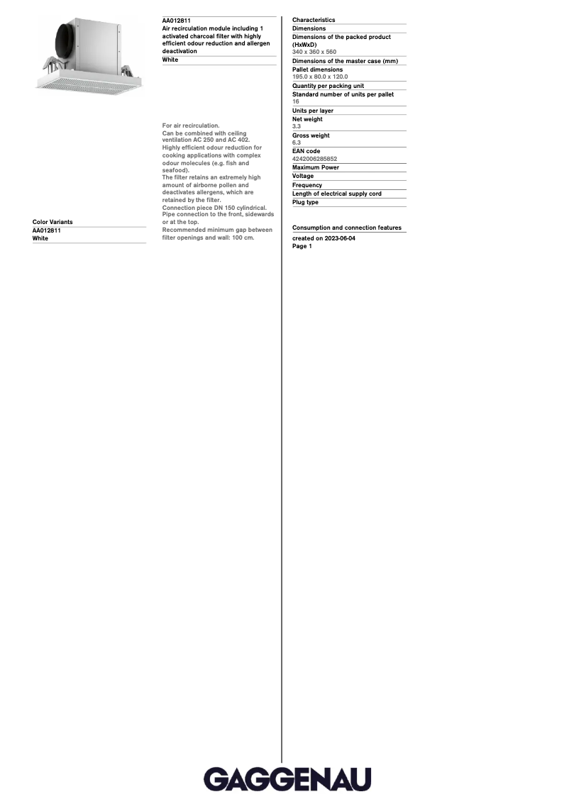 Page 1 de la notice Manuel utilisateur Gaggenau AA012811