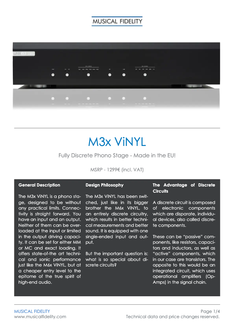 Page n°1 - Fiche technique Musical Fidelity M3x Vinyl