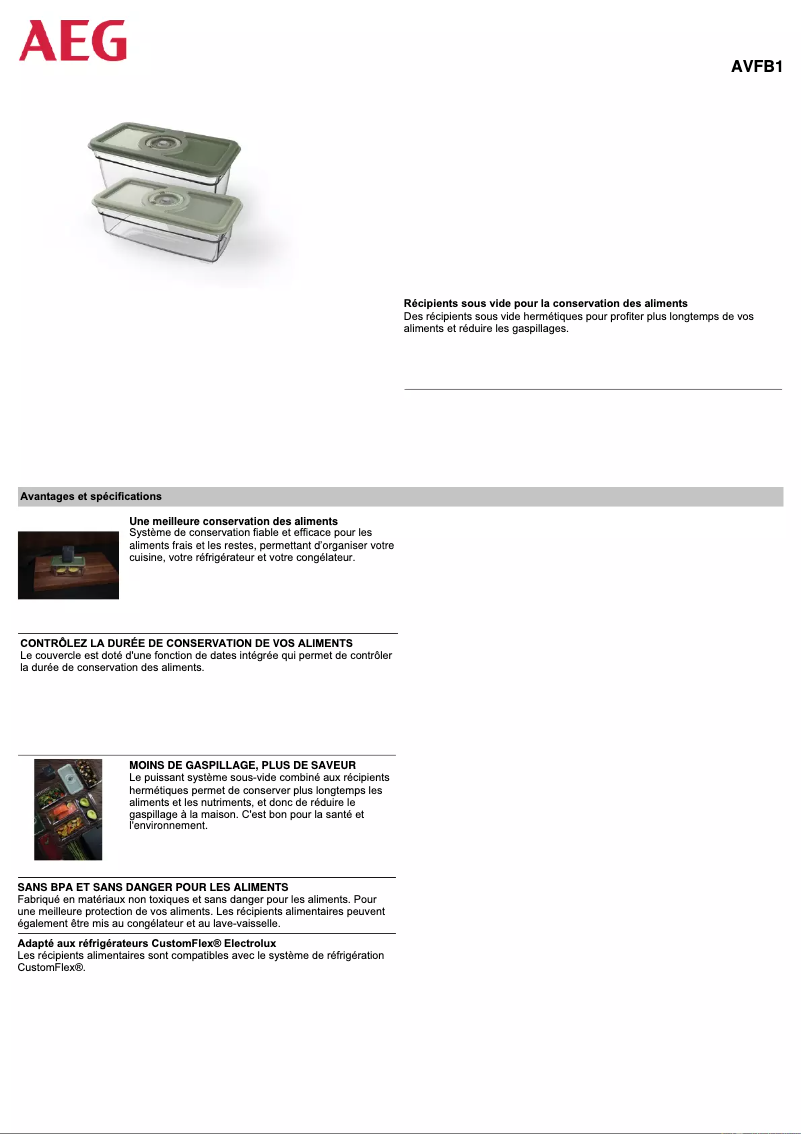 Page n°1 - Manuel utilisateur AEG AVFB1
