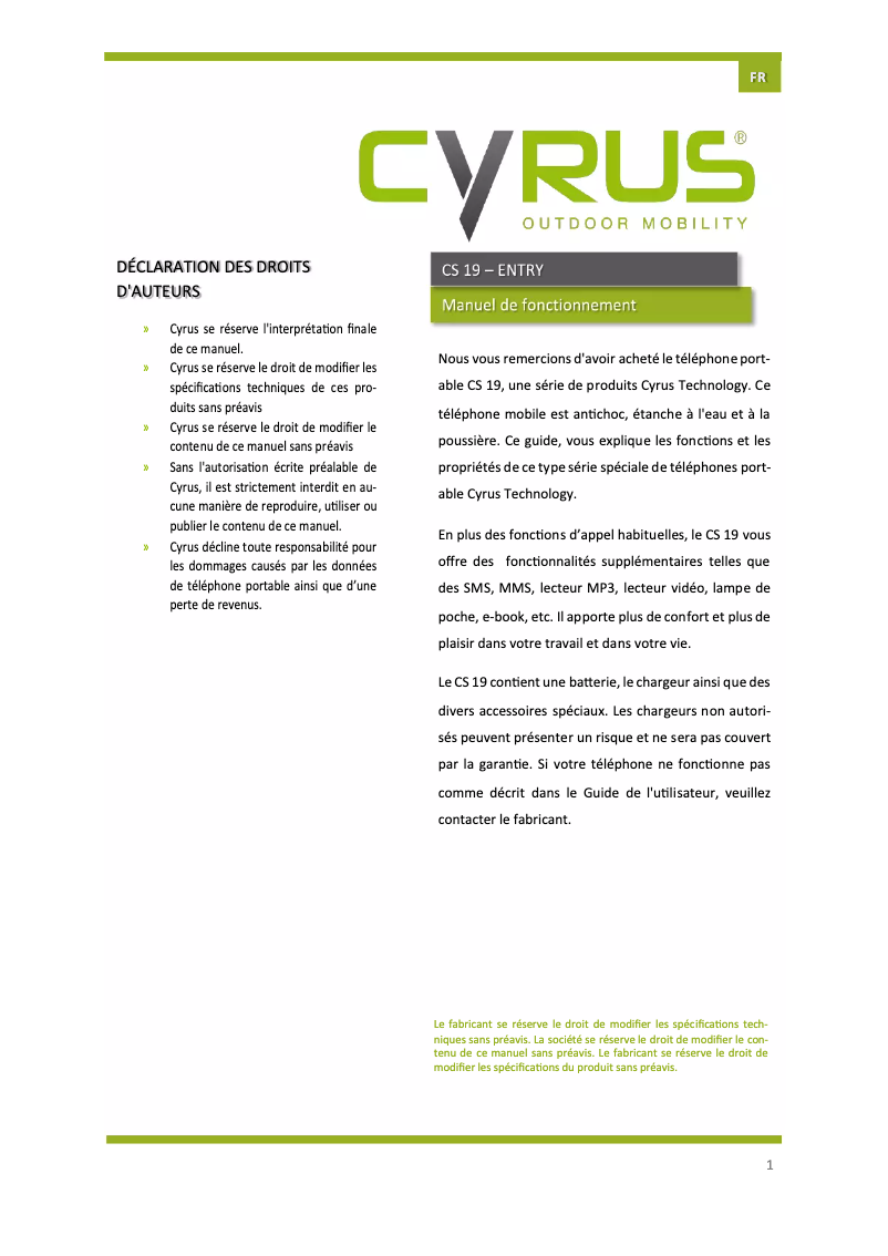 Página 1 del manual Manual de usuario Cyrus CS 19