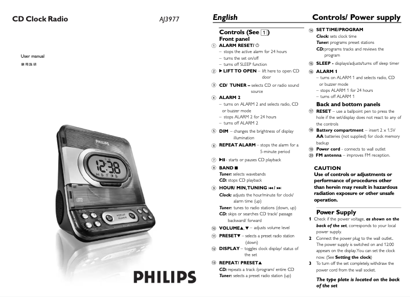 Page 1 de la notice Manuel utilisateur Philips AJ3977