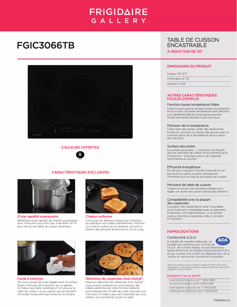 Page n°1 - Fiche technique Frigidaire FGIC3066TB