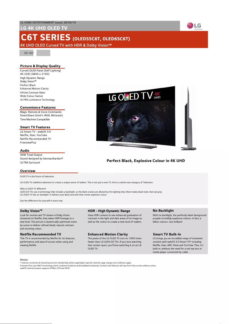 Página 1 del manual Ficha técnica LG OLED55C6T