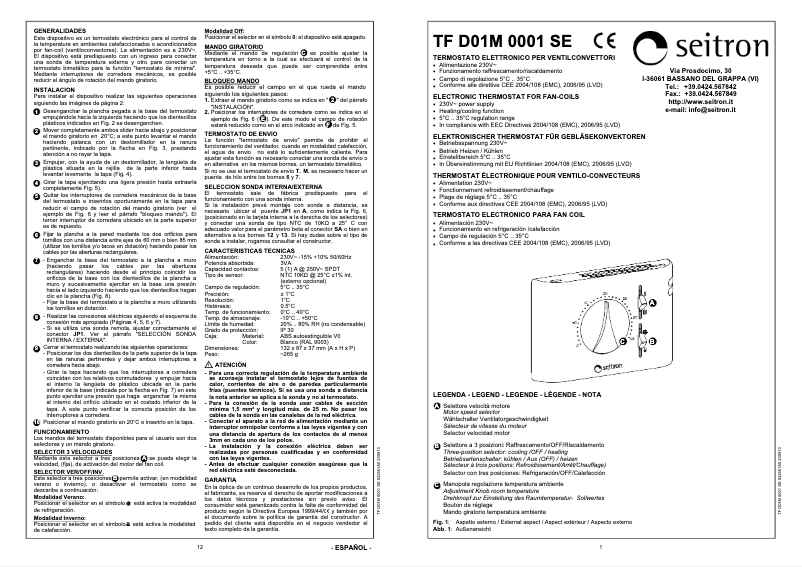 Página 1 del manual Manual de usuario Seitron TFD01M0001SE