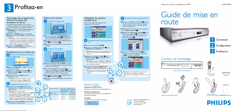 Page 1 de la notice Guide de démarrage rapide Philips DVDR7300H