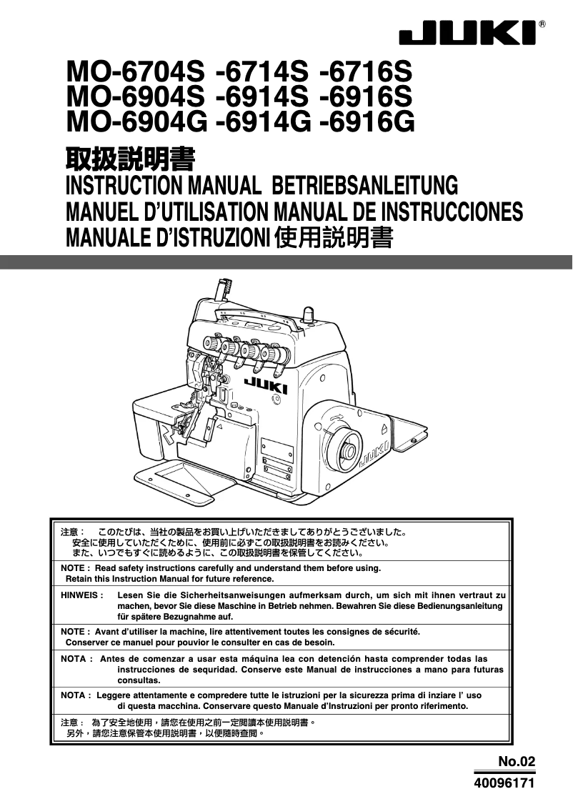 Page 1 de la notice Manuel utilisateur Juki MO-6900G