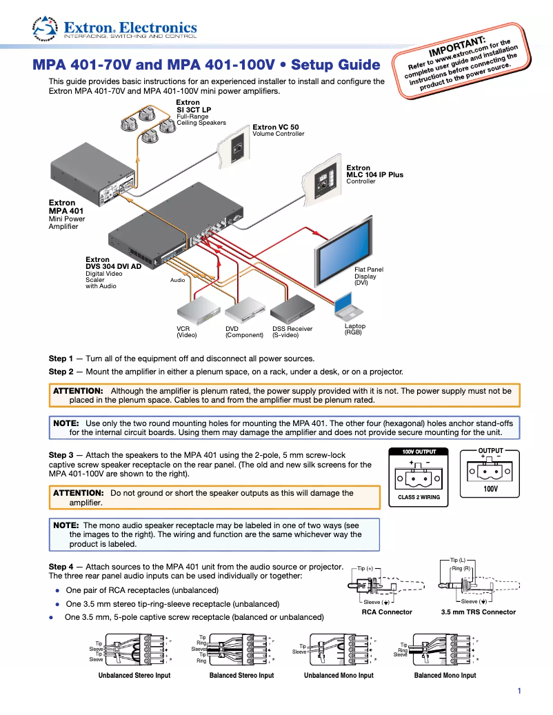 Imagen de la primera página del manual del dispositivo MPA 401-70V