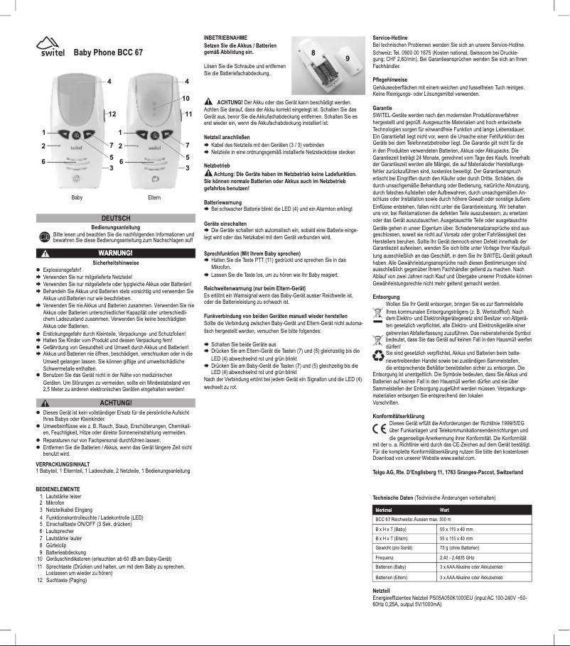 Page 1 de la notice Manuel utilisateur Switel BCC 67