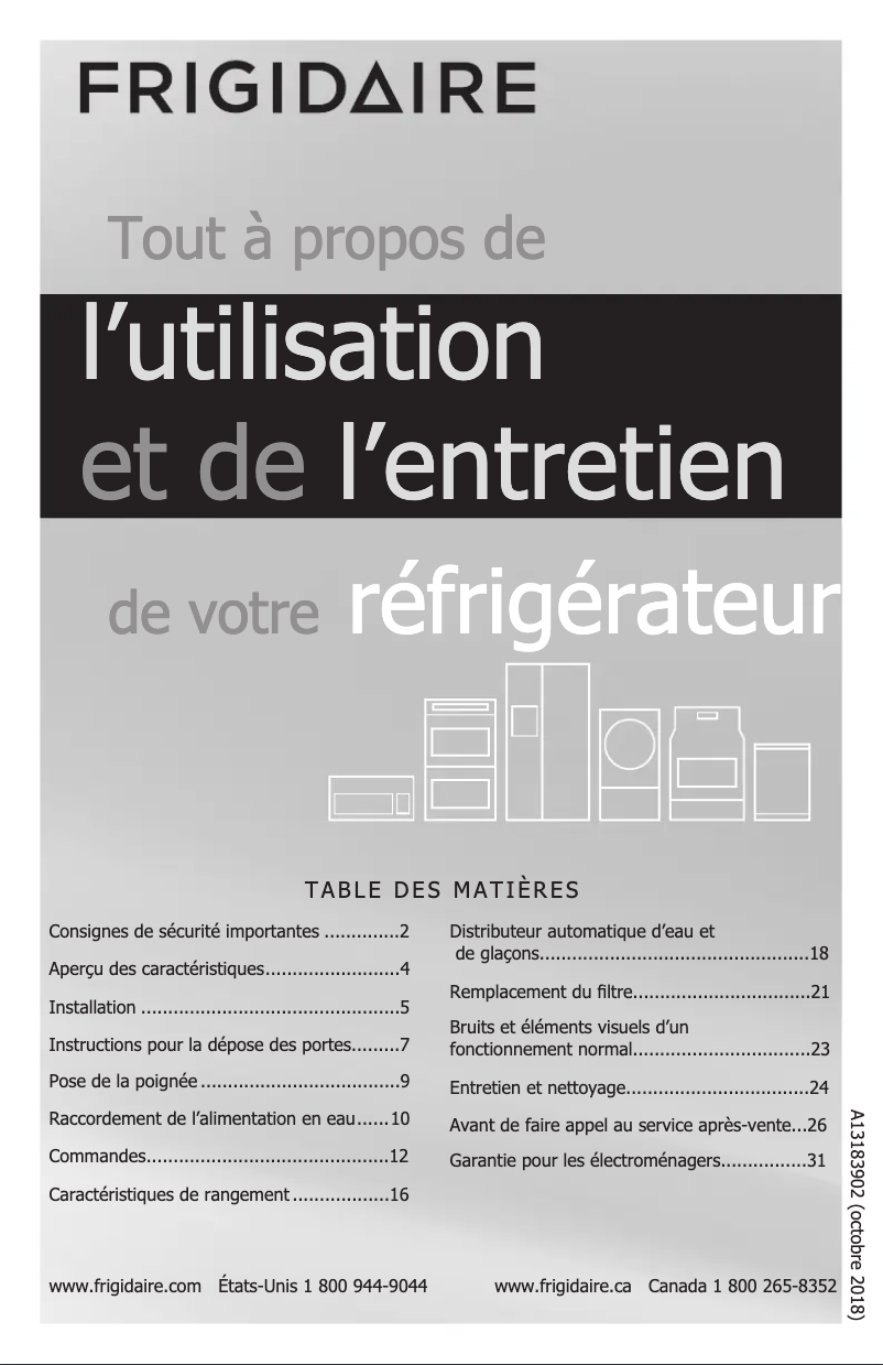 Page 1 de la notice Manuel utilisateur Frigidaire LFSC2324VF