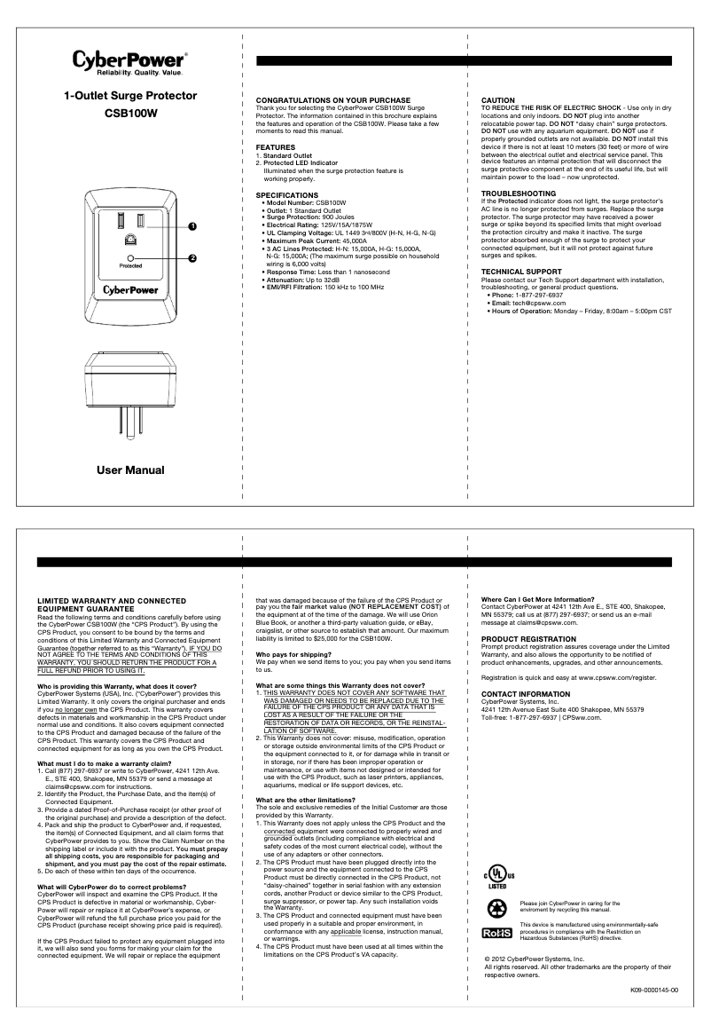 Page 1 de la notice Manuel utilisateur CyberPower Essential CSB100W