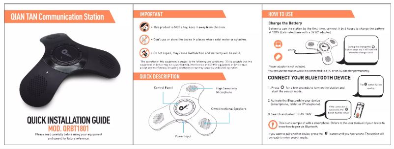 Page 1 de la notice Manuel utilisateur Qian QRBT1801