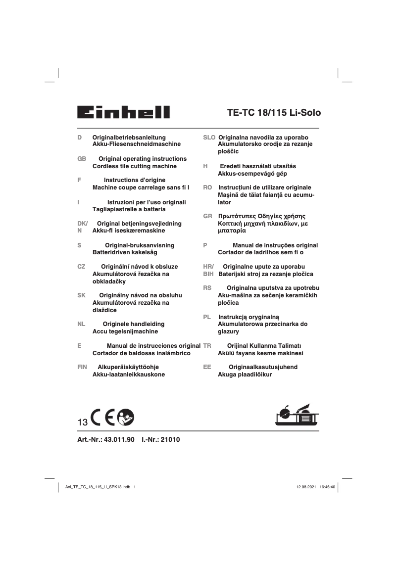 Page 1 de la notice Manuel utilisateur Einhell TE-TC 18/115 Li