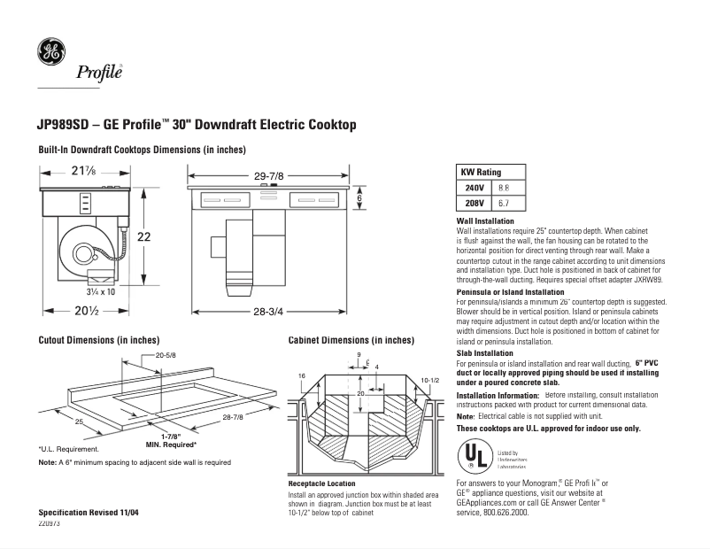 Page n°1 - Fiche technique GE Profile JP989SDSS