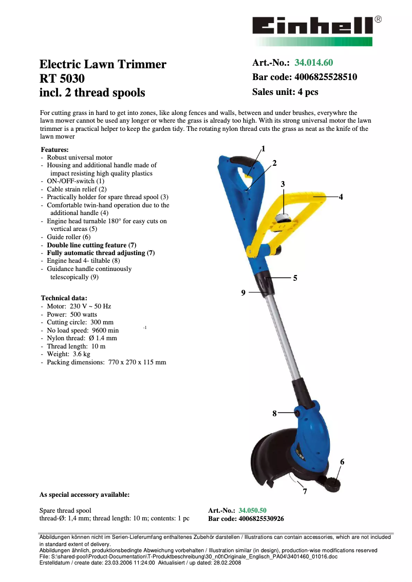 Page 1 de la notice Manuel utilisateur Einhell Royal RT 5030