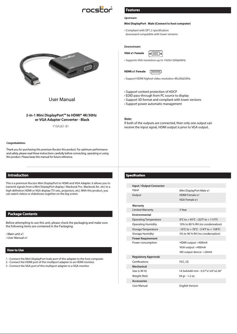 Página 1 del manual Manual de usuario Rocstor Y10A261-B1