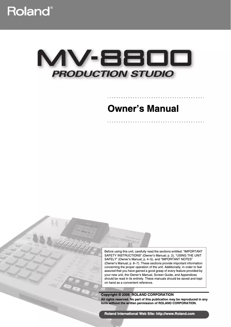 Image de la première page du manuel de l'appareil MV-8800