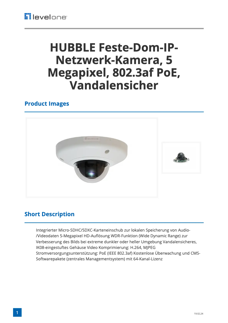 Página 1 del manual Ficha técnica LevelOne FCS-3065