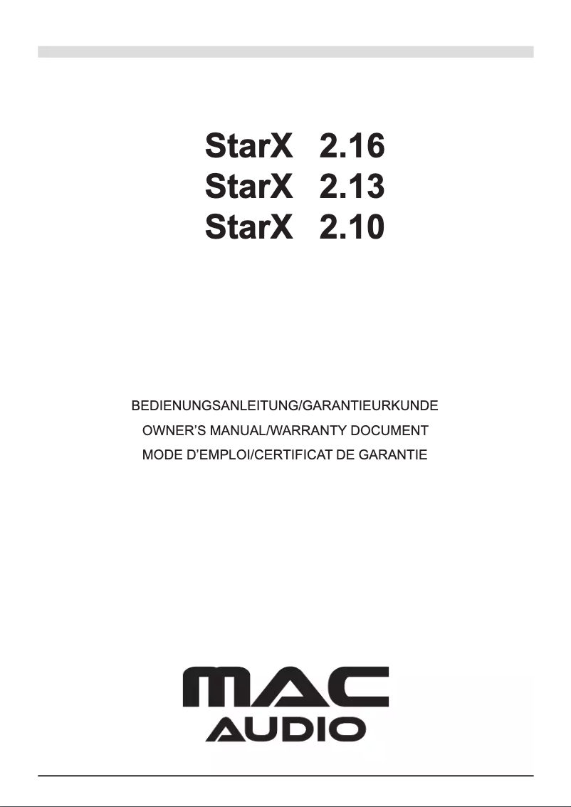 Page n°1 - Manuel utilisateur Mac Audio StarX 2.16